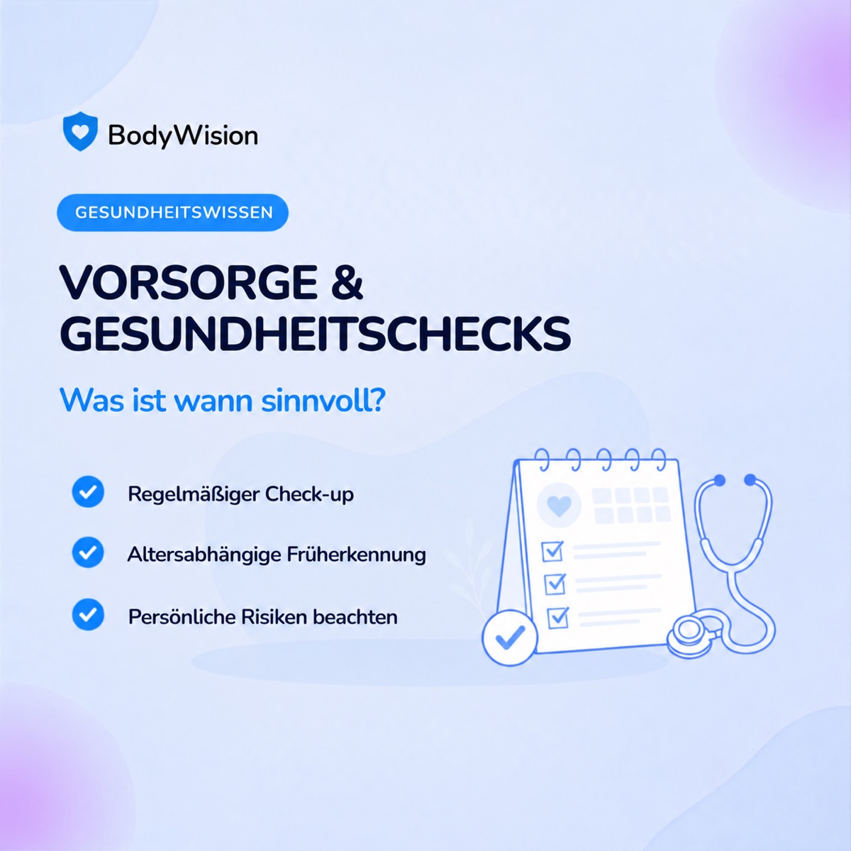 Quadratisches BodyWision-Visual zu Vorsorge und Gesundheitschecks.
